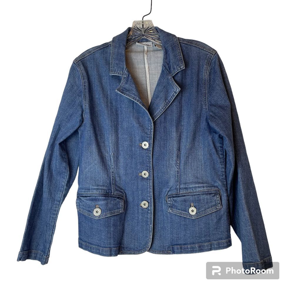 Chico's‎ Platinum Blue Jean Jacket Women's Size 0 Small/4 Button Up Pockets